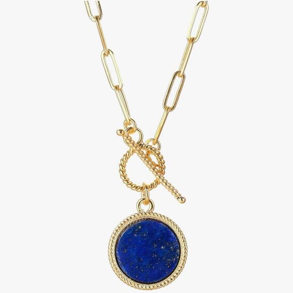 Jewelry - NEW 14k Gold Plated Lapis Lazuli Paperclip chain Necklace